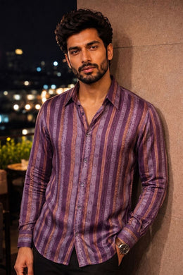 Purple Full Sleeve Vanaspathi Print Modal Silk Mens Shirt 10074061