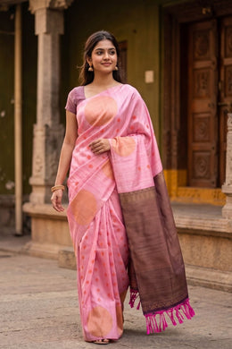 Pink Jute Weave Kanjivaram Vegan Silk Saree 10075707