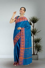 Blue Handloom Chettinad Cotton Saree Without Blouse 10075183