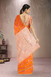 Orange Printed Chanderi Saree 10064680
