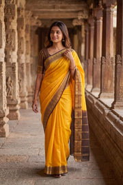 Mango Mist Yellow Mysore Crepe Silk Saree With Zari Border 10076241