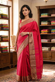 Pink Kanjivaram Vegan Silk Saree With Stripes Design 10076342