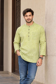 Pista Green Full Sleeve Slub Cotton Shirt Length Men's Kurta 10077841