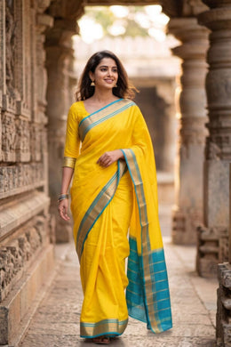 Morning Sun Yellow Mysore Crepe Silk Saree With Zari Border 10076240
