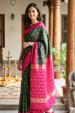 Leaf Green Gadwal Kuttu Silk Saree 10077065