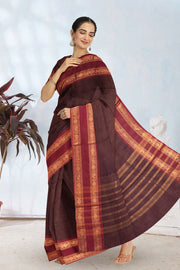 Brown Handloom Chettinad Cotton Saree 10075881