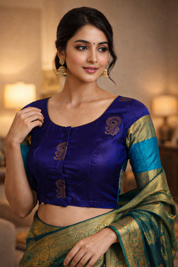 Midnight Bloom Blue Kanjivaram Soft Silk Blouse With Paisley Motifs 10076630