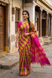Multicolor Checks kanchi Silk Cotton Saree 10077965