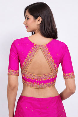 Pink Aari Embroidered Tussar Silk Blouse 10070444