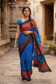Blue Printed Semi Tussar Silk Saree 10074898
