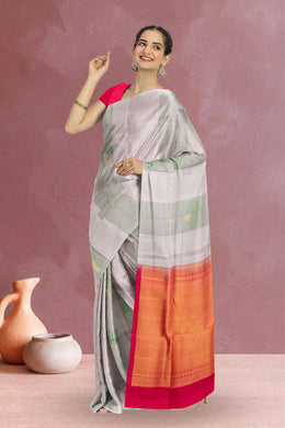 Grey Handloom Kanjivaram Soft Silk Saree 10066280