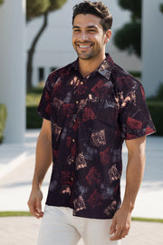 Black Half Sleeve Ajrakh Printed Cotton Mens shirt 10072721