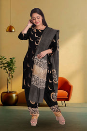 Black Batik Printed 3-Piece Salwar Suit Material 10075995