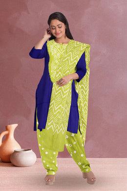 Green Bandhani Mirror Work 3 Piece Salwar Suit Material 10075475