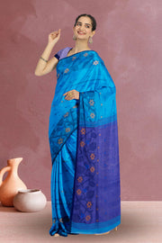 Blue Bengal Handwoven Jamdani Style Cotton Saree 10075347