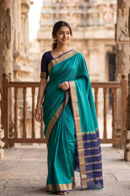 Sea Breeze Blue Mysore Crepe Silk Saree With Zari Border 10076234