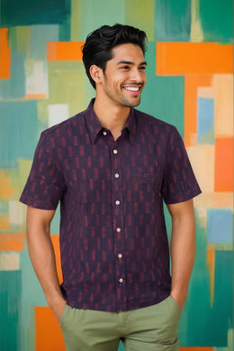 Indigo Handblock Print Pre-Washed Pure Cotton Crop Shirt 10074619