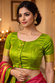 Lemon Grass Green Kanjivaram Soft Silk Blouse With Zari Border 10076615