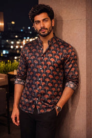 Black Full Sleeve Jahota Print Modal Silk Mens Shirt 10074384