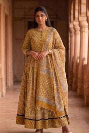 Mustard Yellow Hand Block Printed Chaniya Choli With Kota Doria Dupatta 10066332