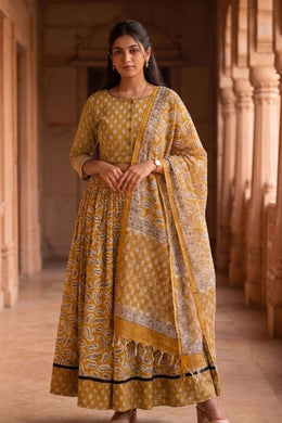 Mustard Yellow Hand Block Printed Chaniya Choli With Kota Doria Dupatta 10066332