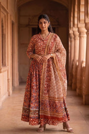 Maroon Hand Block Printed Cotton Chaniya Choli With Kota Doria Dupatta 10066327