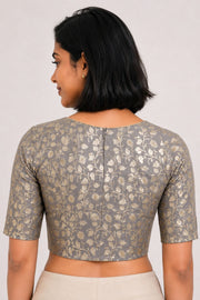 Grey Aari Embroidered Banarasi Silk Blouse 10062279