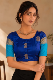 Midnight Bloom Blue Kanjivaram Soft Silk Blouse With Paisley Motifs 10076630