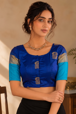 Midnight Bloom Blue Kanjivaram Soft Silk Blouse With Paisley Motifs 10076630