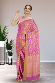Pink Chanderi Jaal Design Silk Saree 10075384