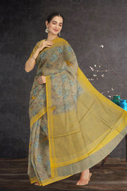 Green Parrot Motifs Chanderi Printed Silk Cotton Saree 10075932