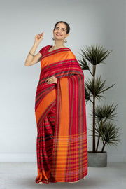 Red Dhaniakhali Cotton Sarees Without Blouse 10075210