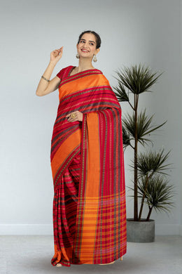 Red Dhaniakhali Cotton Sarees Without Blouse 10075210