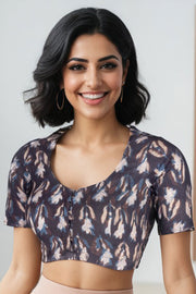 Black Hand Block Jahota Printed Cotton Blouse  10074987