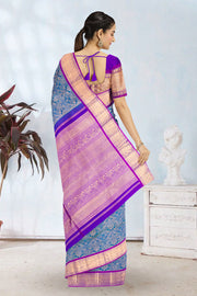 Peacock Blue Pure Zari Korvai Kanjivaram Silk Saree 10062342