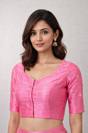 Pink Zari Sequin Embroidered Cotton Blouse 10066508