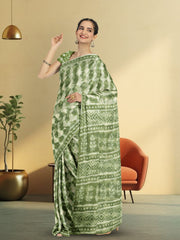 Green Hand Block Print Kota Cotton Saree 10074179
