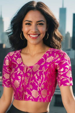 Pink Banarasi Chiniya Silk Blouse 10075020