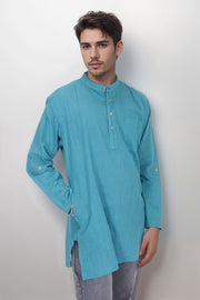 Blue Full Sleeve Slub Cotton Solid Style Men's Kurta 10074258