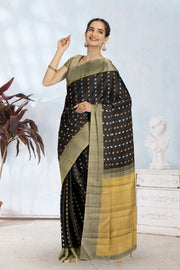 Black Handloom Kanjivaram Silk Saree 10065034