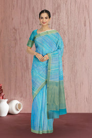 Skyline Blue Mysore Georgette Saree With Floral Butta Design And Zari Border 10076682