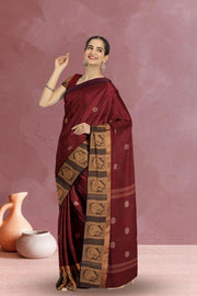 Maroon Handloom Chettinad Cotton Saree Without Blouse 10075178