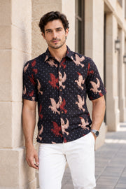 Black Half Sleeve Ajrakh Printed Cotton Mens Shirt 10076822
