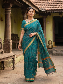Green Handloom Chettinad Cotton Saree 10077322