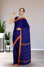 Blue Handloom Chettinad Cotton Saree Without Blouse 10075198