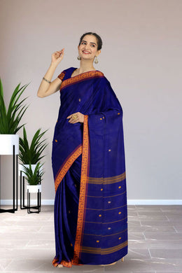 Blue Handloom Chettinad Cotton Saree Without Blouse 10075198