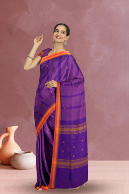 Purple Handloom Chettinad Cotton Saree Without Blouse 10075132