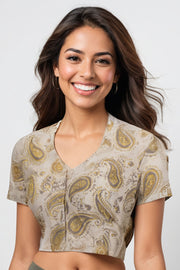 Beige Hand Block Vanaspathi Printed Cotton Blouse 10074479