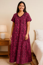 Pink Batik Printed Cotton Nightwear 10076179