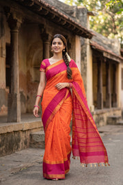 Orange Handloom Kanchi Silk Cotton Saree 10077993